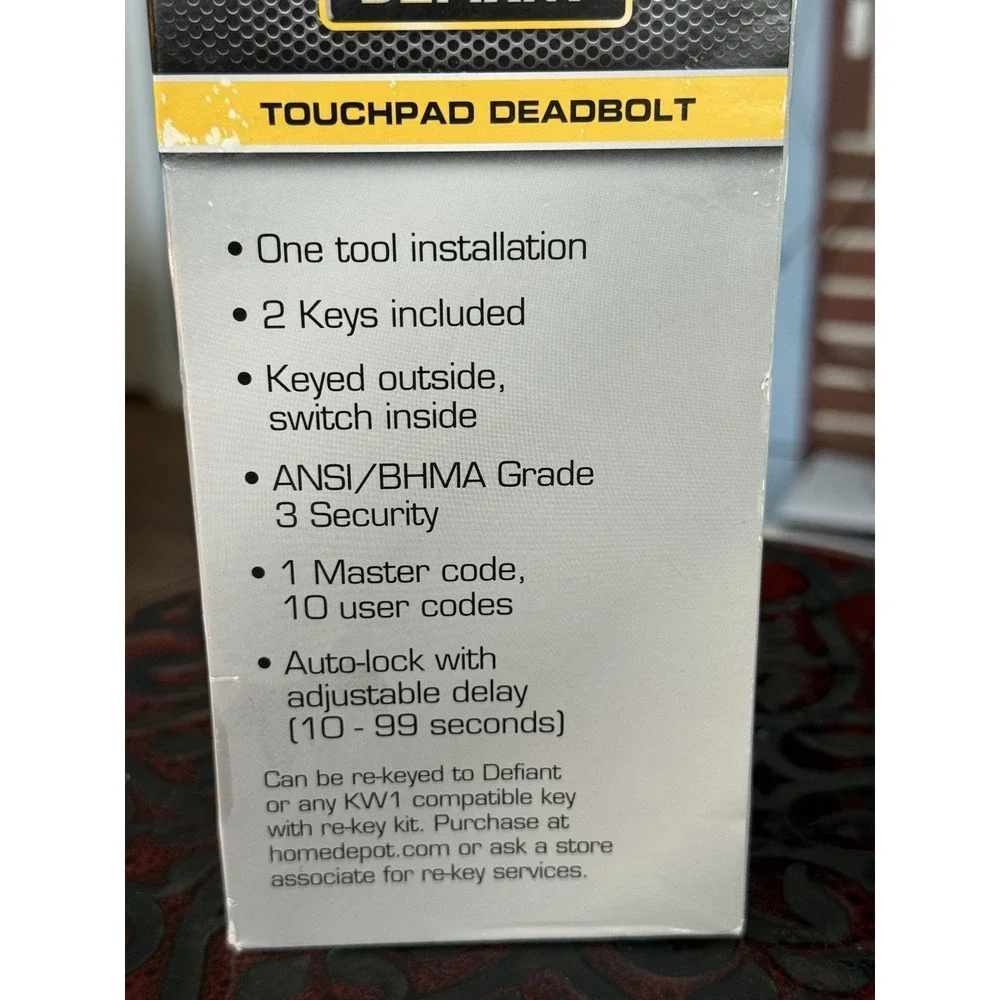 Defiant Satin Nickel Finish Touchpad Deadbolt 10 User‎ Codes